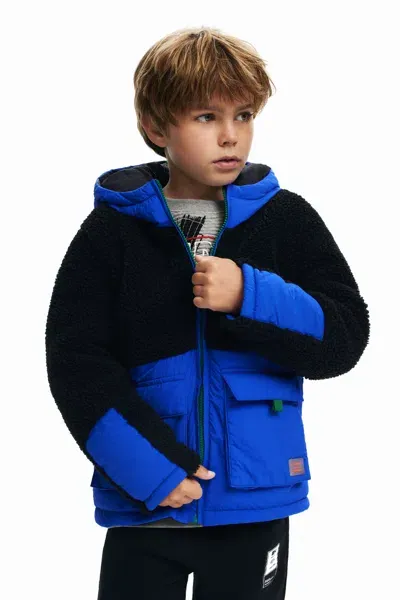 Desigual Kids' Combined Padded Coat In Blue