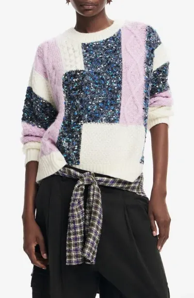 Desigual Edmonton Patchwork Sweater In White