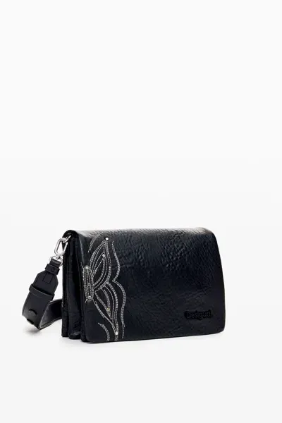 Desigual Faux Leather Handbag With Butterfly Engraving. In Black