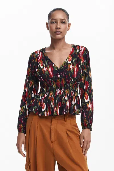 Desigual Floral Blouse In Black