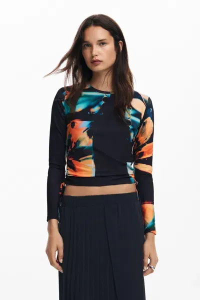 Desigual Floral T-shirt In Black