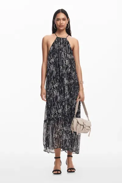 Desigual Halter Neck Dress With Floral Print. In Black