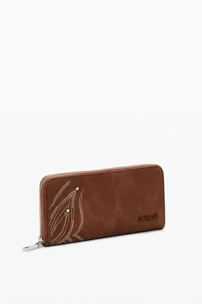 Desigual Long Butterfly Wallet In Brown