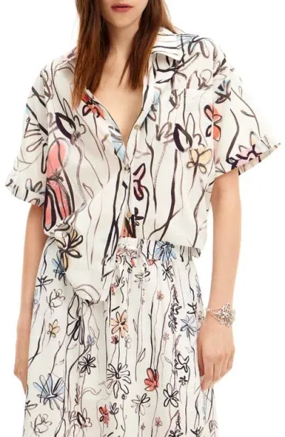 Desigual Martina Floral Print Shirt In White