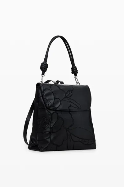 Desigual Mini Botanical Multi-position Backpack In Black