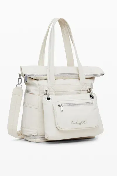 Desigual Multi-position Nylon Backpack In White