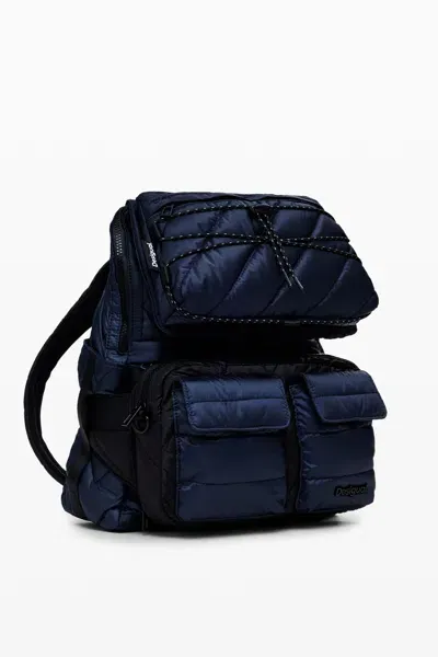 Desigual Padded Multi-pocket Backpack In Blue