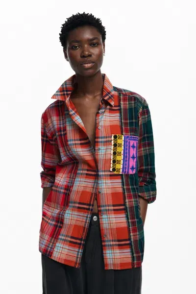 Desigual Patchwork Checkered Shirt In Brown