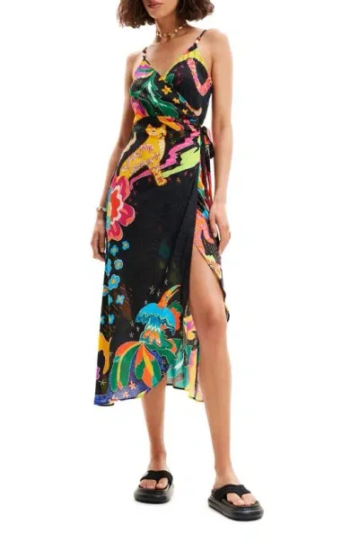 Desigual Selva Wrap Cover-up Dress In Black