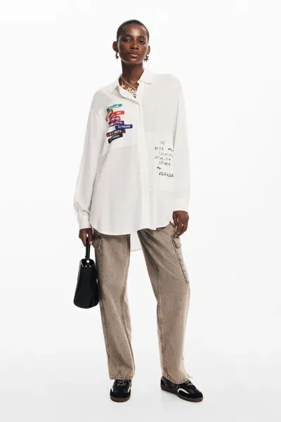 Desigual Letter Print Shirt In White