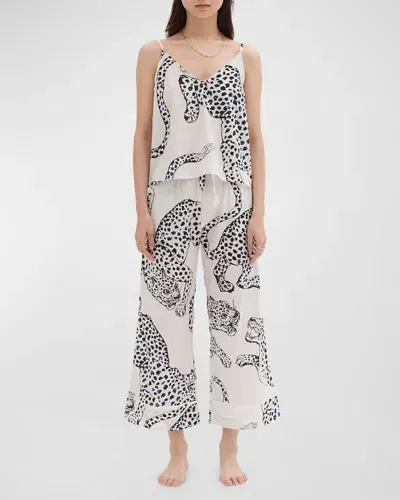 Desmond & Dempsey Cropped Animal-print Cami Pajama Set In Cream