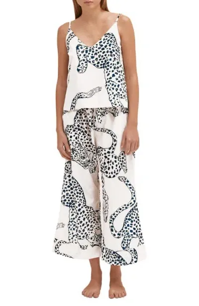 Desmond & Dempsey Cheetah Floral Cotton Cami Pajamas In Jag Cream