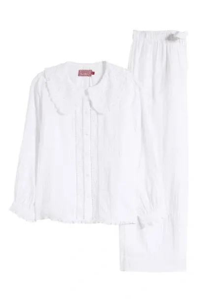 Desmond & Dempsey Peter Pan Collar Cotton Gauze Pajamas In White