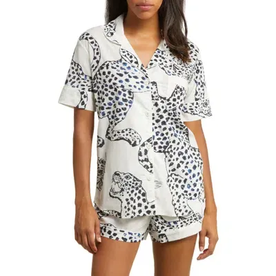 Desmond & Dempsey Print Cotton Short Pajamas In Cream