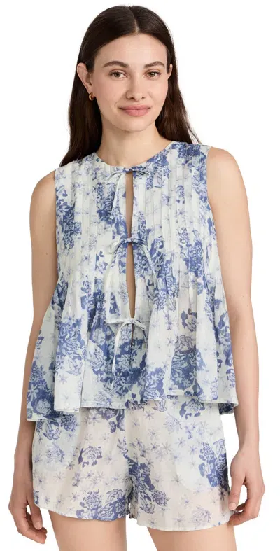 Desmond & Dempsey Flower Pleated Cami & Shorts Set Blue