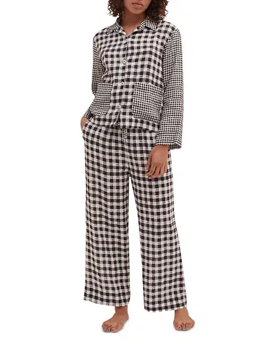 Desmond & Dempsey Gingham Linen Pajama Set In Gingham Black