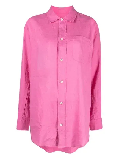 Desmond & Dempsey Linen Long-sleeve Nightshirt In Pink