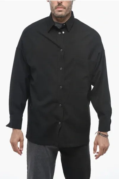 Destin Twill Wool Gio Shirt With Snap Buttons In Black