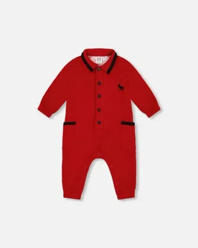 Deux Par Deux Baby Boy's Button Front Jumpsuit Red Mix In Jester Red