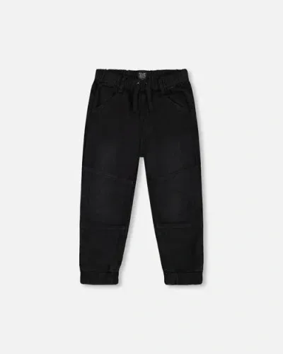 Deux Par Deux Baby Boy's French Terry Jogger Pants Black Denim In Black Denim Textured