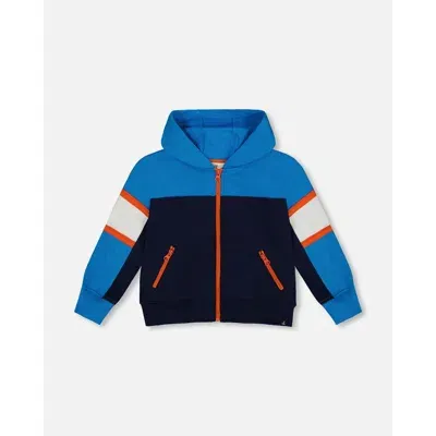 Deux Par Deux Baby Boy's Full Zip Colorblock Hooded Fleece Sweatshirt Navy In Peacoat