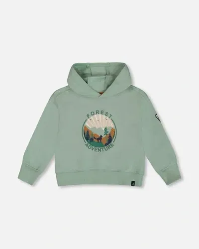 Deux Par Deux Baby Boy's Hooded Fleece Sweatshirt With Print Sage In Jadeite