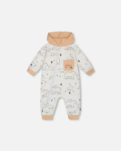 Deux Par Deux Baby Boy's Organic Cotton Hooded Jumpsuit Gray Mix Printed Bears