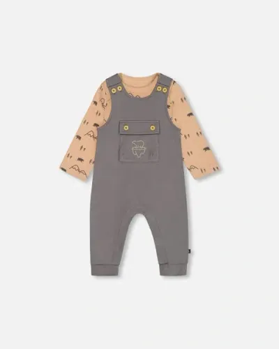 Deux Par Deux Baby Boy's Organic Cotton Printed Bodysuit And Overall Set Dark Gray With Mountains In Printed Bear & Mountains