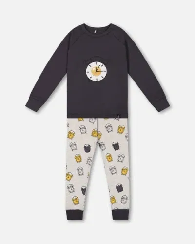 Deux Par Deux Baby Boy's Organic Cotton Two Piece Pajama Set Gray Printed Egg-o-clock In Gray Pinstripe