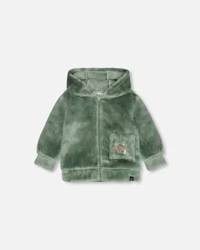 Deux Par Deux Baby Boy's Plush Hooded Zip Jacket Green In Green Bay