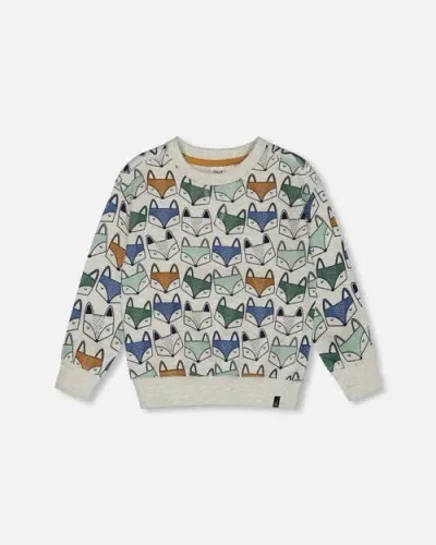 Deux Par Deux Baby Boy's Printed Fox Fleece Sweatshirt Gray Mix