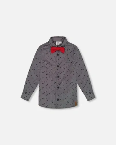 Deux Par Deux Baby Boy's Printed Pine Chambray Shirt With Bow Tie Gray In Anthracite