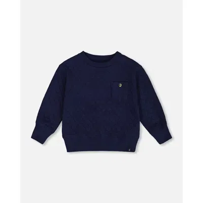 Deux Par Deux Baby Boy's Quilted Sweatshirt With Pocket Navy In Peacoat