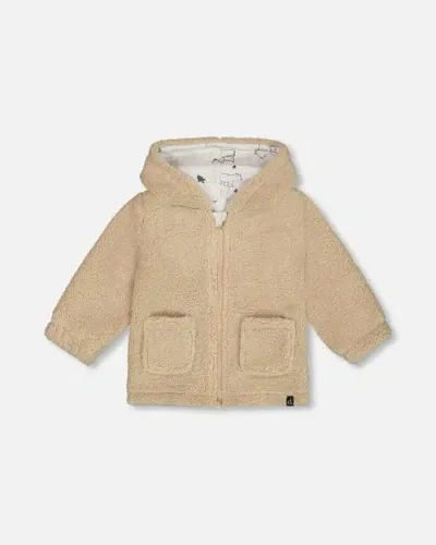 Deux Par Deux Baby Boy's Soft Fleece Hooded Zip Jacket Sand In Sesame