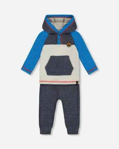 Deux Par Deux Baby Boy's Super Soft Hooded Top And Brushed Jersey Pant Set Navy In Peacoat