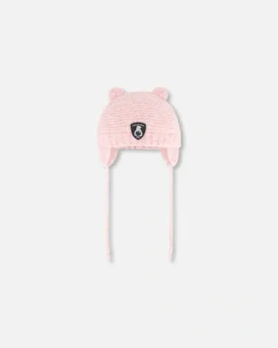 Deux Par Deux Baby Girl's Knit Hat With Ears Pink In Coral Cloud