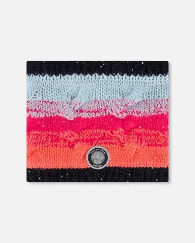 Deux Par Deux Baby Girl's Knit Neckwarmer Gradient Blue, Coral And Fuschia In Multi