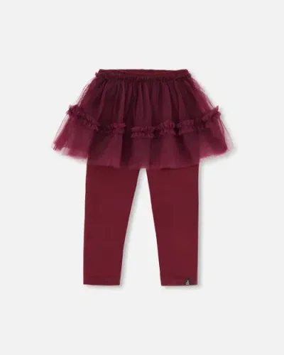 Deux Par Deux Baby Girl's Leggings With Tulle Skirt Burgundy In Windsor Wine