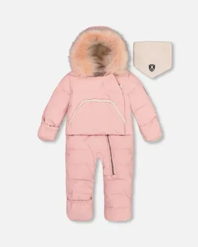 Deux Par Deux Baby Girl's One Piece Baby Hooded Snowsuit Pink Designed For Car Seat In Bridal Rose