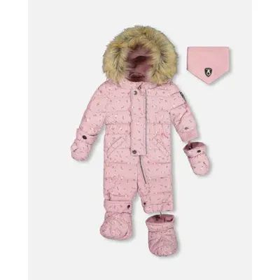 Deux Par Deux Baby Girl's One Piece Baby Snowsuit Rose Printed Mini Flowers