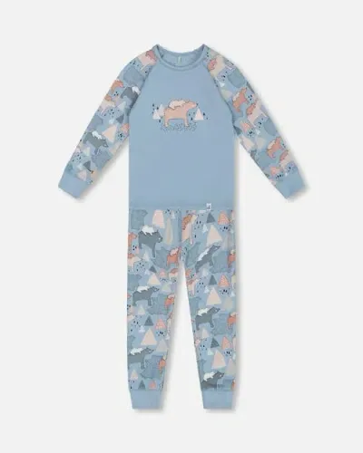 Deux Par Deux Baby Girl's Organic Cotton Two Piece Pajama Set Air Blue Printed Mama Bears