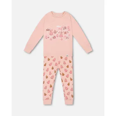 Deux Par Deux Baby Girl's Organic Cotton Two Piece Pajama Set Pink Christmas Cookies In Printed Christmas Pine Cookie