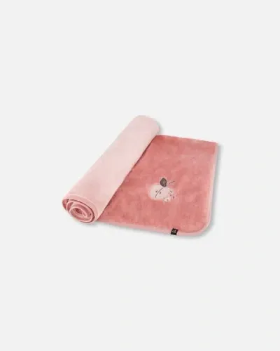 Deux Par Deux Baby Girl's Plush Blanket With Embroidery Light Pink In Silver Pink