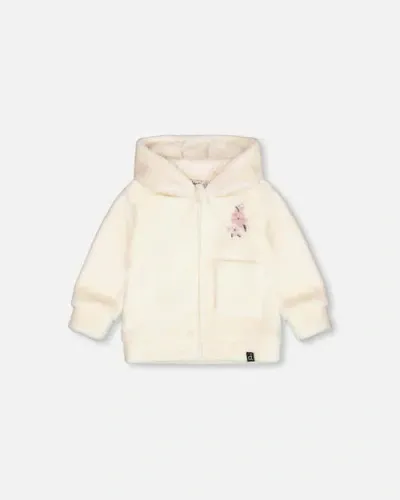 Deux Par Deux Baby Girl's Plush Hooded Zip Jacket Off White In Pristine