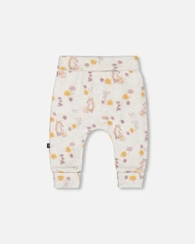 Deux Par Deux Baby Girl's Printed Organic Cotton Evolutive Pant Beige Mix With Fox In Printed Fox