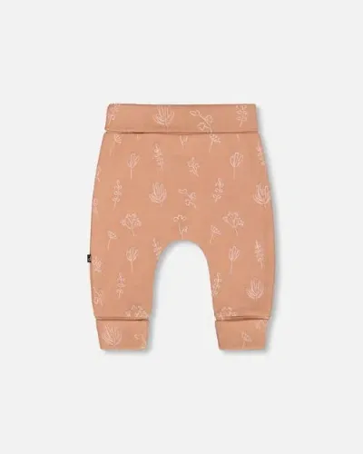 Deux Par Deux Baby Girl's Printed Organic Cotton Evolutive Pant Cinnamon With Flowers In Printed Tan Flowers