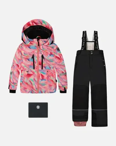 Deux Par Deux Kids'  Big Girl's Two Piece Technical Snowsuit Printed Marble And Black In Anthracite