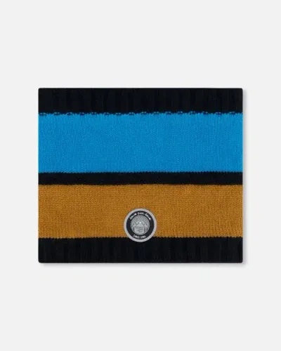 Deux Par Deux Babies'  Boy's Knit Neckwarmer Blue, Black And Spice In Color Block