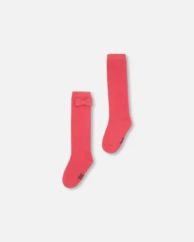 Deux Par Deux Kids'  Girl's Bow Knee Socks Magenta In Camelia Rose