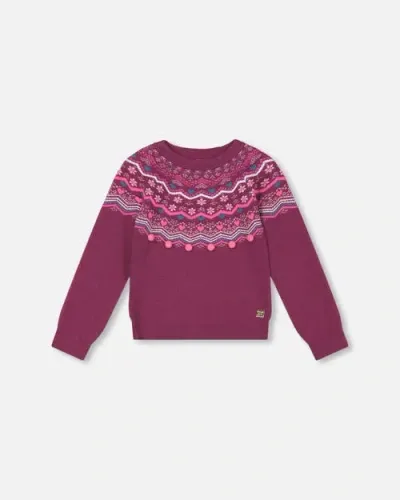 Deux Par Deux Kids'  Girl's Fairisle Sweater Burgundy In Amaranth